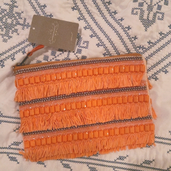 Anthropologie Handbags - NWT! Anthropology Boho Coral Clutch W/ Zipper